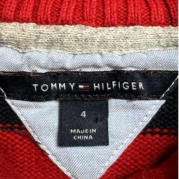 Tommy Hilfiger 1/4 Zip Youth Long Sleeve Sweater Size 4 Red with Black Stripes - Picture 3 of 8